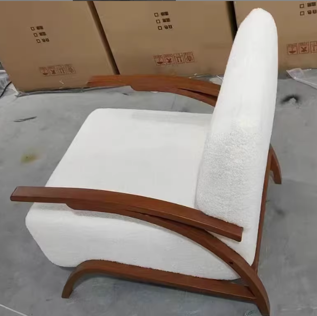 Contemporary Creative Teddy Fleece Carbon Steel Curved Square Accent Chair With Backrest Armrests For Living Room