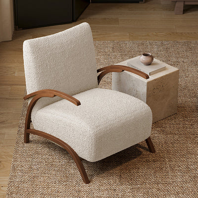 Contemporary Creative Teddy Fleece Carbon Steel Curved Square Accent Chair With Backrest Armrests For Living Room