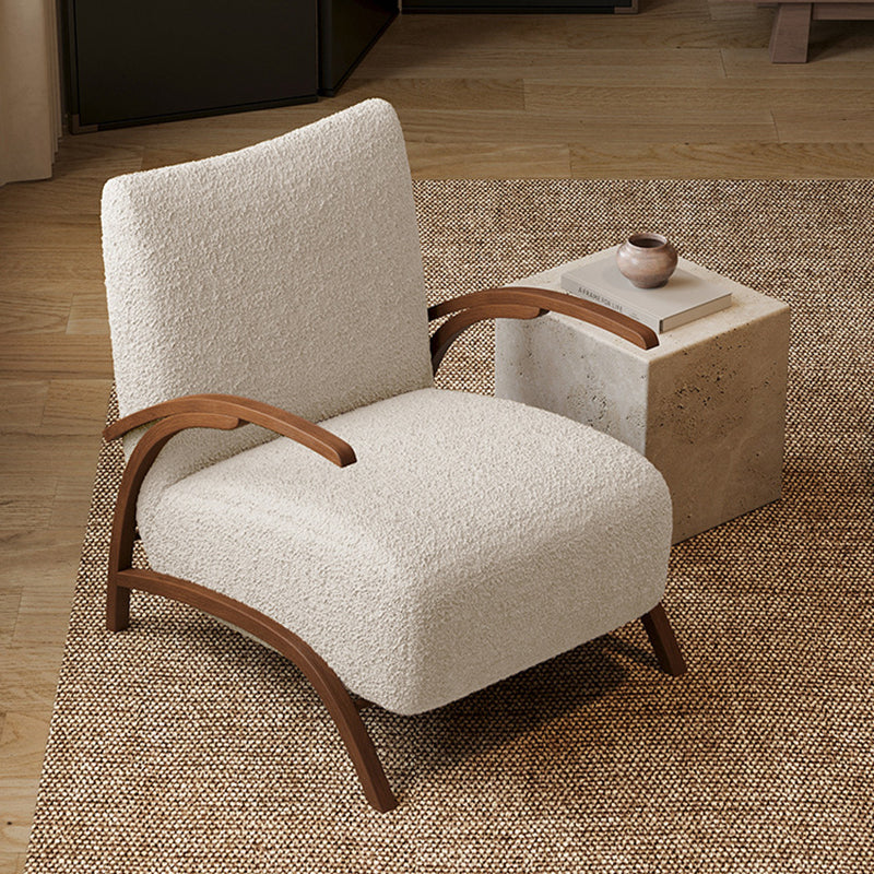 Contemporary Creative Teddy Fleece Carbon Steel Curved Square Accent Chair With Backrest Armrests For Living Room