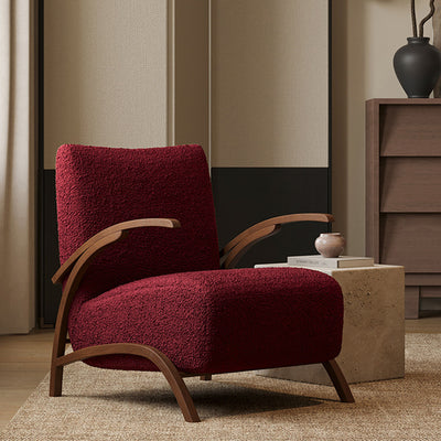 Contemporary Creative Teddy Fleece Carbon Steel Curved Square Accent Chair With Backrest Armrests For Living Room