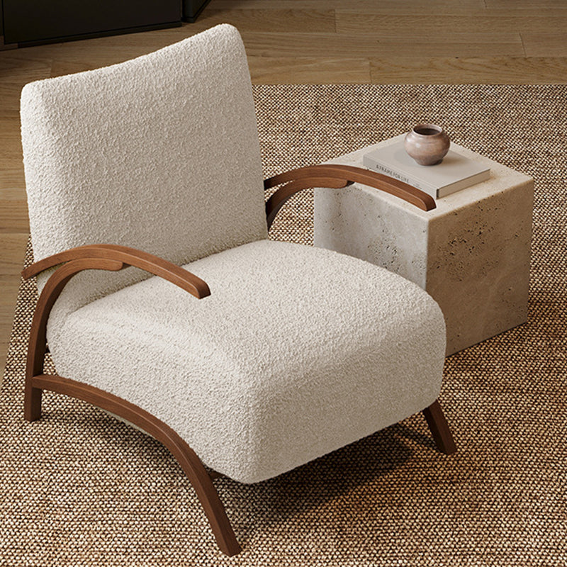 Contemporary Creative Teddy Fleece Carbon Steel Curved Square Accent Chair With Backrest Armrests For Living Room