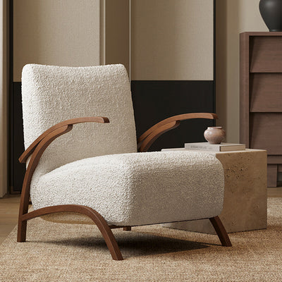 Contemporary Creative Teddy Fleece Carbon Steel Curved Square Accent Chair With Backrest Armrests For Living Room