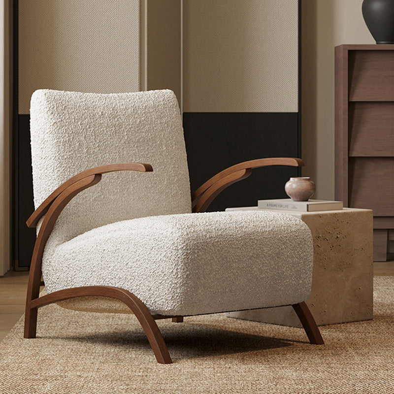 Contemporary Creative Teddy Fleece Carbon Steel Curved Square Accent Chair With Backrest Armrests For Living Room
