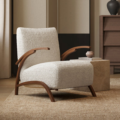 Contemporary Creative Teddy Fleece Carbon Steel Curved Square Accent Chair With Backrest Armrests For Living Room
