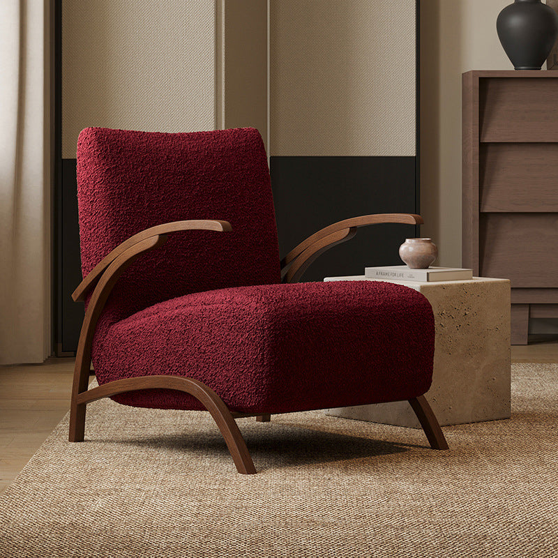 Contemporary Creative Teddy Fleece Carbon Steel Curved Square Accent Chair With Backrest Armrests For Living Room