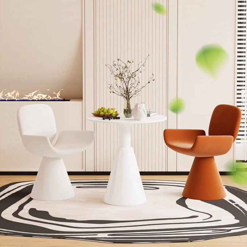 Modern Luxury Suede Solid Wood Curved Swivel Vanity Stool With Backrest For Bedroom