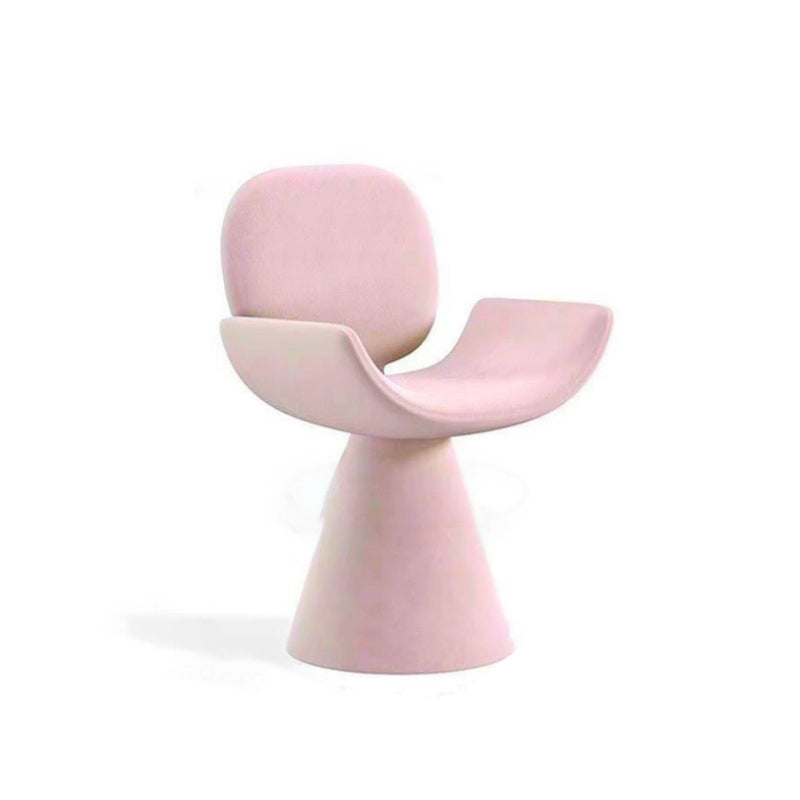 Modern Luxury Suede Solid Wood Curved Swivel Vanity Stool With Backrest For Bedroom