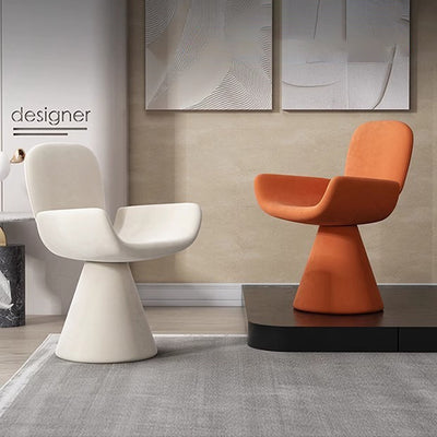 Modern Luxury Suede Solid Wood Curved Swivel Vanity Stool With Backrest For Bedroom