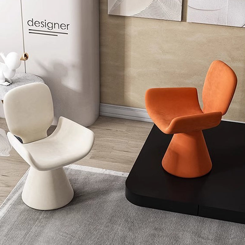 Modern Luxury Suede Solid Wood Curved Swivel Vanity Stool With Backrest For Bedroom