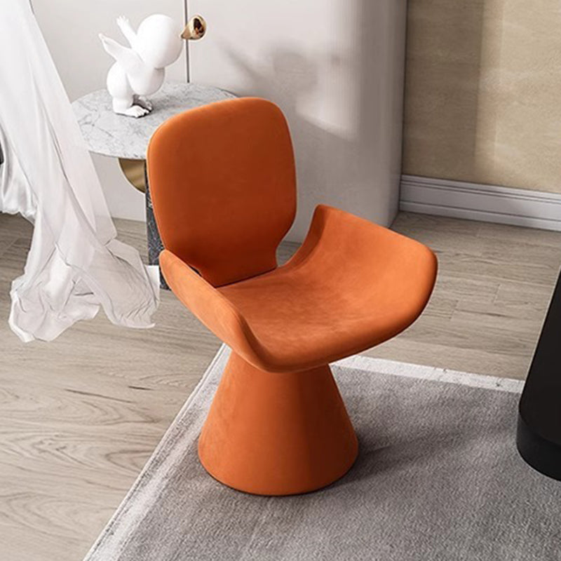 Modern Luxury Suede Solid Wood Curved Swivel Vanity Stool With Backrest For Bedroom