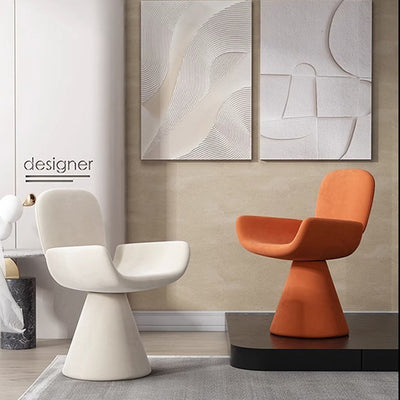 Modern Luxury Suede Solid Wood Curved Swivel Vanity Stool With Backrest For Bedroom