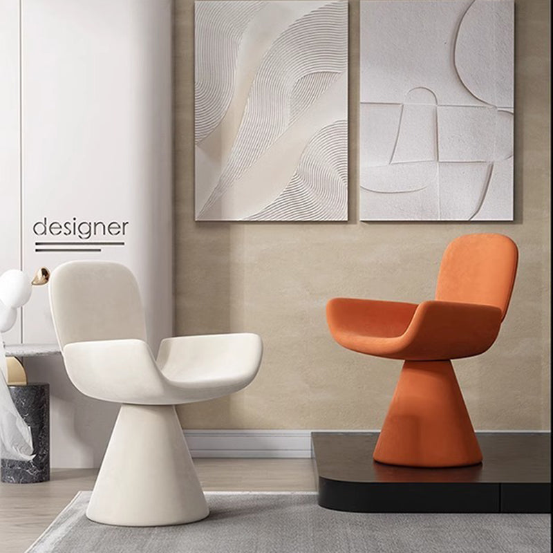 Modern Luxury Suede Solid Wood Curved Swivel Vanity Stool With Backrest For Bedroom