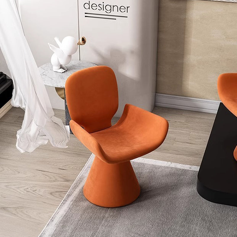 Modern Luxury Suede Solid Wood Curved Swivel Vanity Stool With Backrest For Bedroom