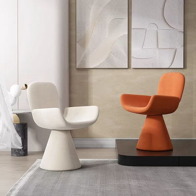 Modern Luxury Suede Solid Wood Curved Swivel Vanity Stool With Backrest For Bedroom