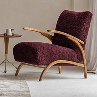 Traditional French Chenille Lambswool Solid Wood Curved Square Accent Chair With Backrest Armrests For Living Room