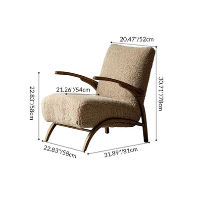 Traditional French Chenille Lambswool Solid Wood Curved Square Accent Chair With Backrest Armrests For Living Room