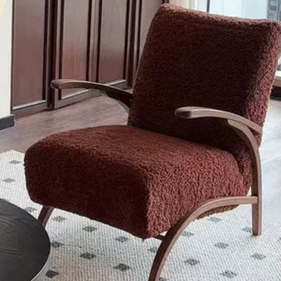 Traditional French Chenille Lambswool Solid Wood Curved Square Accent Chair With Backrest Armrests For Living Room