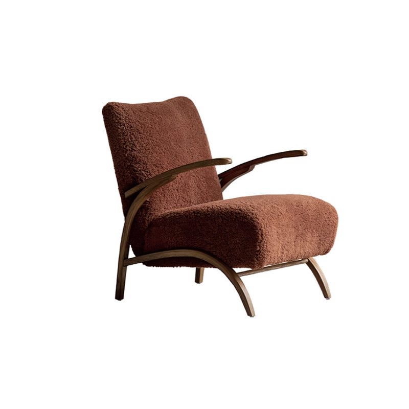Traditional French Chenille Lambswool Solid Wood Curved Square Accent Chair With Backrest Armrests For Living Room