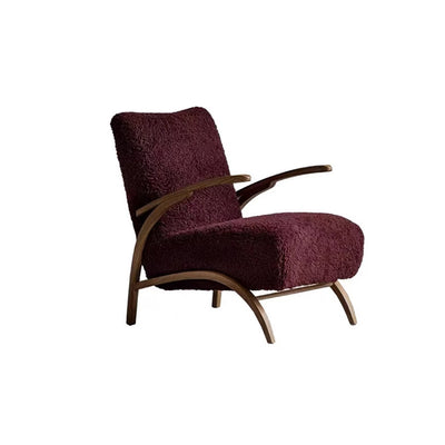 Traditional French Chenille Lambswool Solid Wood Curved Square Accent Chair With Backrest Armrests For Living Room