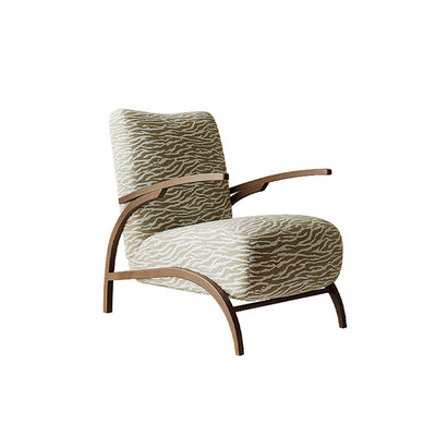 Traditional French Chenille Lambswool Solid Wood Curved Square Accent Chair With Backrest Armrests For Living Room