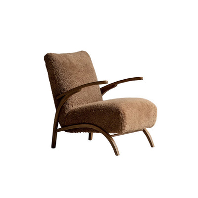 Traditional French Chenille Lambswool Solid Wood Curved Square Accent Chair With Backrest Armrests For Living Room