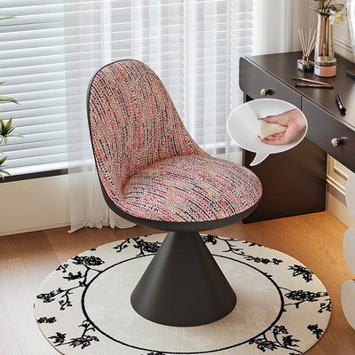 Traditional Chinese Linen Velvet Faux Leather Metal Curved Conical Round Vanity Stool With Backrest For Bedroom