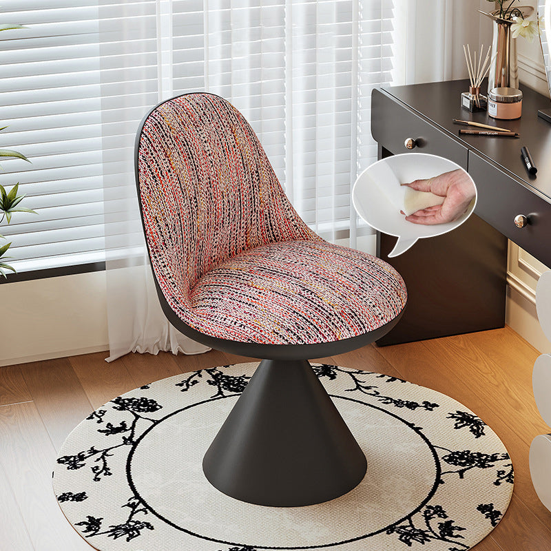 Traditional Chinese Linen Velvet Faux Leather Metal Curved Conical Round Vanity Stool With Backrest For Bedroom