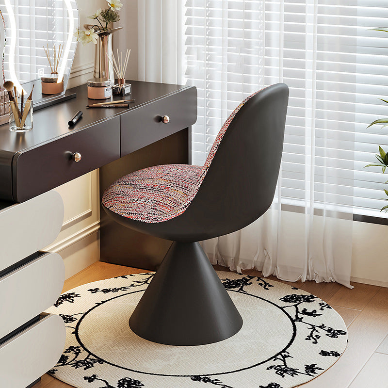 Traditional Chinese Linen Velvet Faux Leather Metal Curved Conical Round Vanity Stool With Backrest For Bedroom