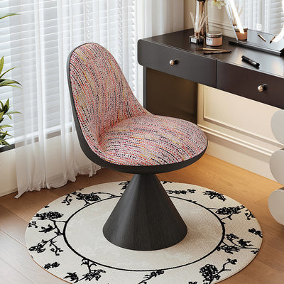 Traditional Chinese Linen Velvet Faux Leather Metal Curved Conical Round Vanity Stool With Backrest For Bedroom