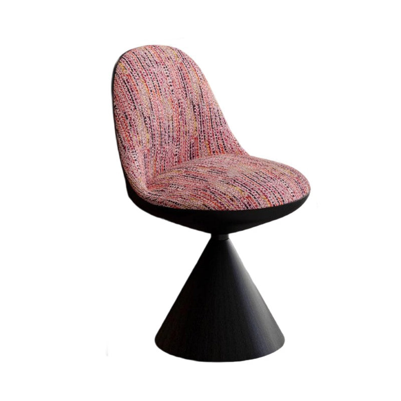 Traditional Chinese Linen Velvet Faux Leather Metal Curved Conical Round Vanity Stool With Backrest For Bedroom