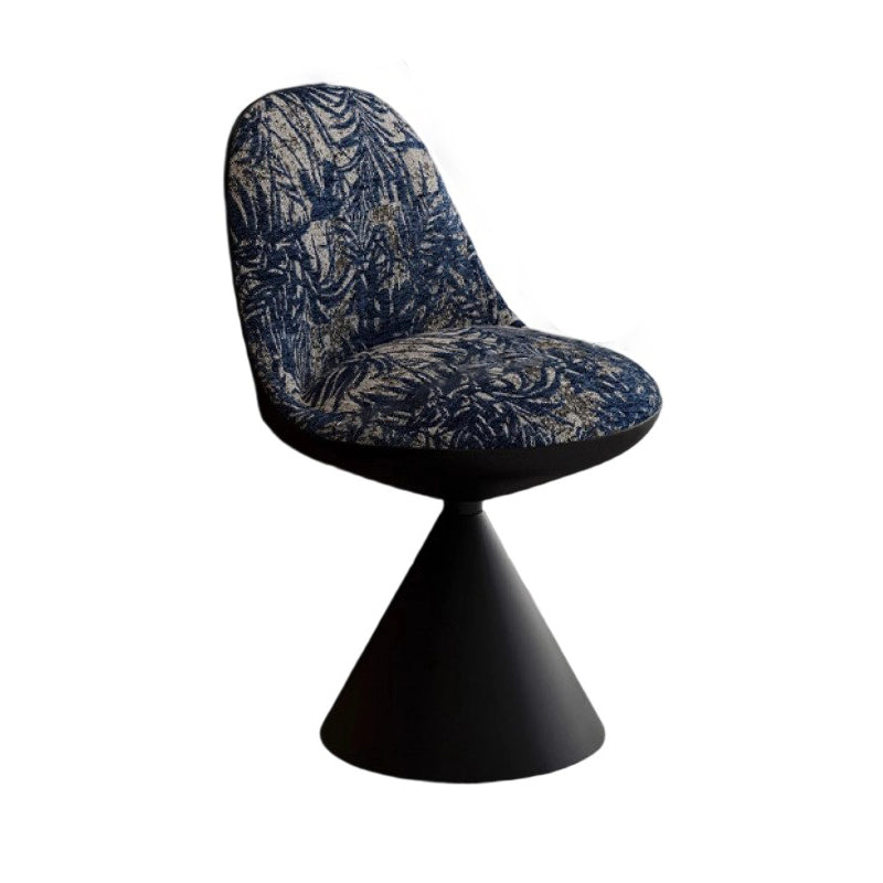 Traditional Chinese Linen Velvet Faux Leather Metal Curved Conical Round Vanity Stool With Backrest For Bedroom