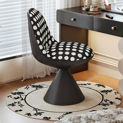 Traditional Chinese Linen Velvet Faux Leather Metal Curved Conical Round Vanity Stool With Backrest For Bedroom