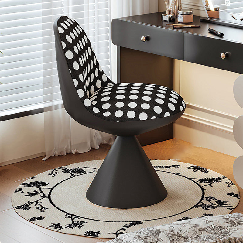 Traditional Chinese Linen Velvet Faux Leather Metal Curved Conical Round Vanity Stool With Backrest For Bedroom