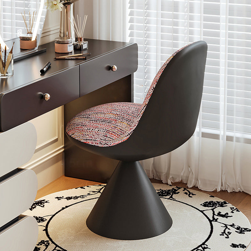 Traditional Chinese Linen Velvet Faux Leather Metal Curved Conical Round Vanity Stool With Backrest For Bedroom