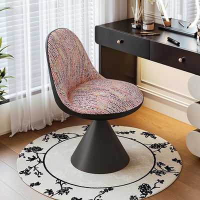 Traditional Chinese Linen Velvet Faux Leather Metal Curved Conical Round Vanity Stool With Backrest For Bedroom