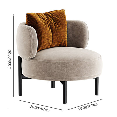 Contemporary Scandinavian Velvet Solid Wood Curved Round Accent Chair With Backrest For Living Room