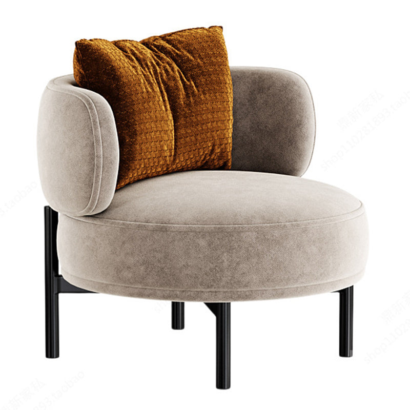Contemporary Scandinavian Velvet Solid Wood Curved Round Accent Chair With Backrest For Living Room