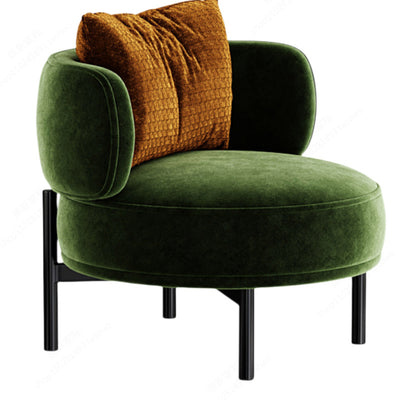 Contemporary Scandinavian Velvet Solid Wood Curved Round Accent Chair With Backrest For Living Room