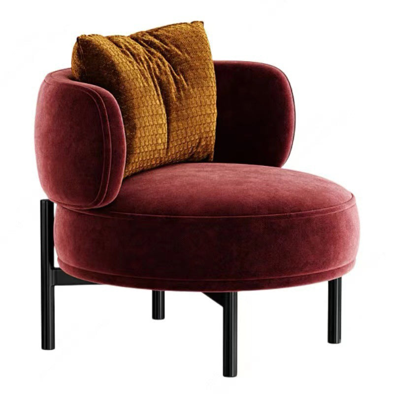 Contemporary Scandinavian Velvet Solid Wood Curved Round Accent Chair With Backrest For Living Room