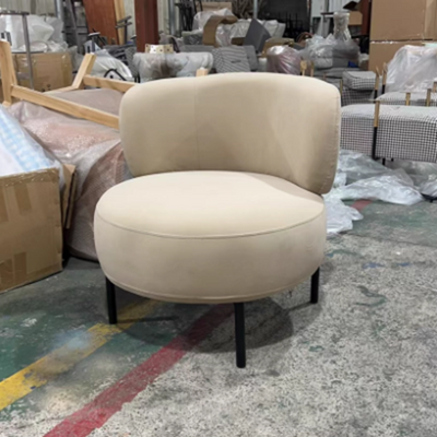 Contemporary Scandinavian Velvet Solid Wood Curved Round Accent Chair With Backrest For Living Room