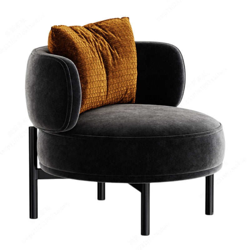 Contemporary Scandinavian Velvet Solid Wood Curved Round Accent Chair With Backrest For Living Room