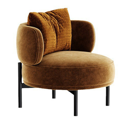 Contemporary Scandinavian Velvet Solid Wood Curved Round Accent Chair With Backrest For Living Room