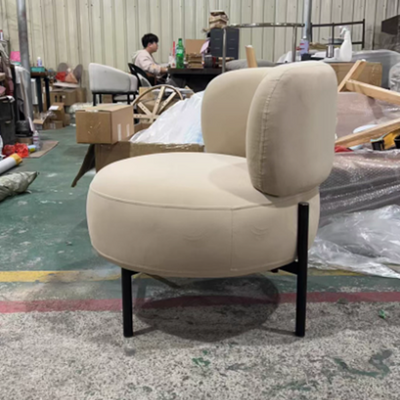 Contemporary Scandinavian Velvet Solid Wood Curved Round Accent Chair With Backrest For Living Room