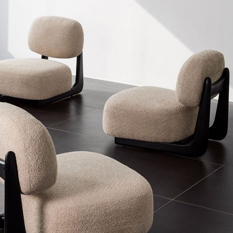 Traditional French Alpaca Wool Solid Wood Rounded Square Accent Chair With Backrest For Living Room