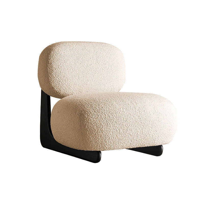 Traditional French Alpaca Wool Solid Wood Rounded Square Accent Chair With Backrest For Living Room