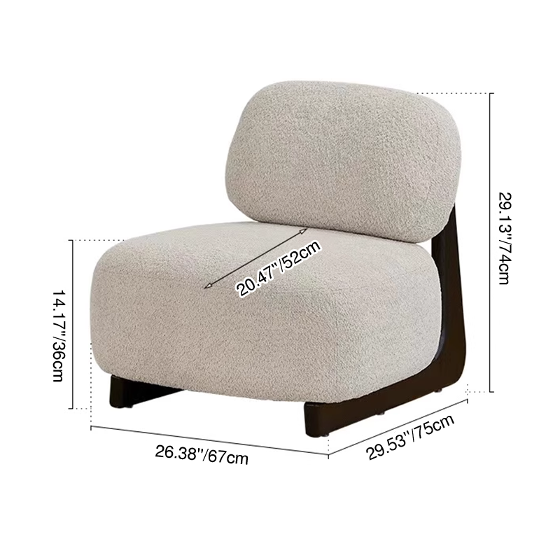 Traditional French Alpaca Wool Solid Wood Rounded Square Accent Chair With Backrest For Living Room