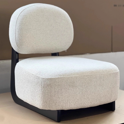 Traditional French Alpaca Wool Solid Wood Rounded Square Accent Chair With Backrest For Living Room