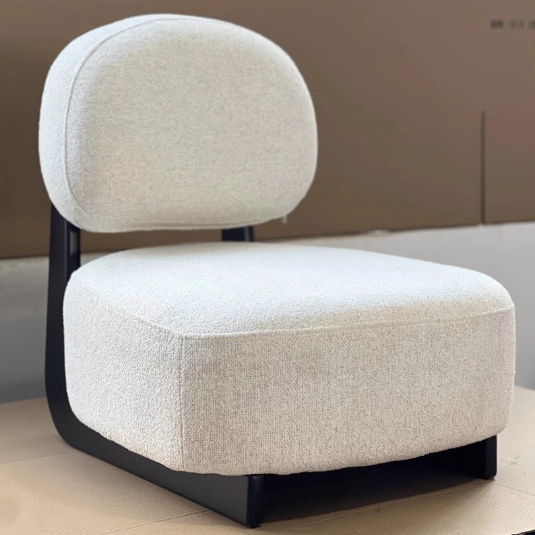 Traditional French Alpaca Wool Solid Wood Rounded Square Accent Chair With Backrest For Living Room