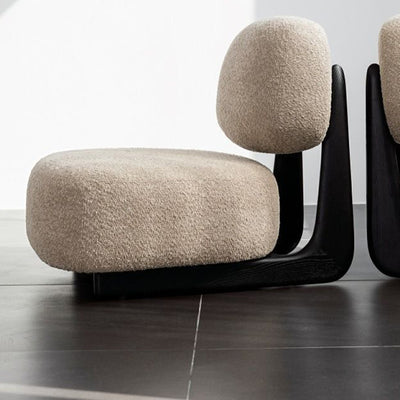 Traditional French Alpaca Wool Solid Wood Rounded Square Accent Chair With Backrest For Living Room