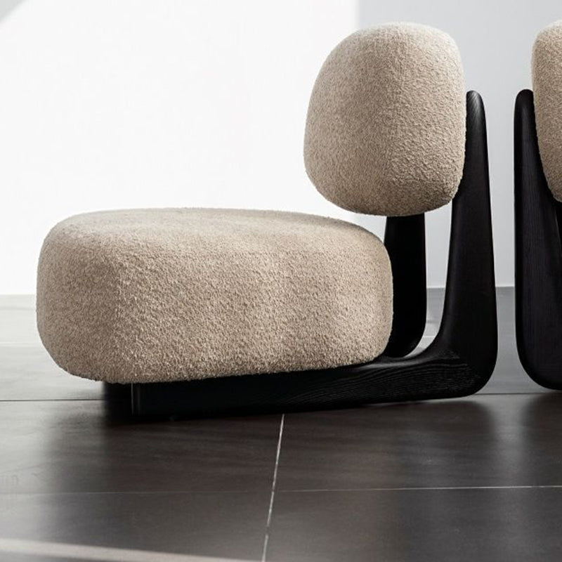 Traditional French Alpaca Wool Solid Wood Rounded Square Accent Chair With Backrest For Living Room